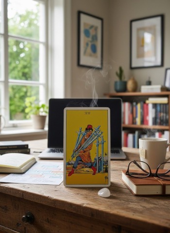 Zwaarden zeven, symbool voor de plannen die je heimelijk smeedt. 