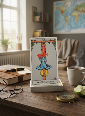 De Gehangene, een tarotkaart van "Pas op de plaats maken"