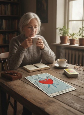 Zwaarden drie, de tarotkaart van pijn die door de ziel snijdt.