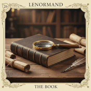 Lenormand kaart Het Boek wijst op een mysterie dat om een oplossing vraagt.