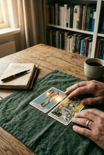 Zegewagen en kluizenaar; tarotkaarten voor inzicht en koers. 