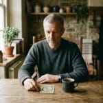 Man aan tafel met tarotkaart de wereld