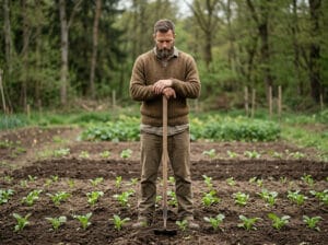 Tuinman in tuin; soms is rust en niets doen de beste weg naar resultaat.
